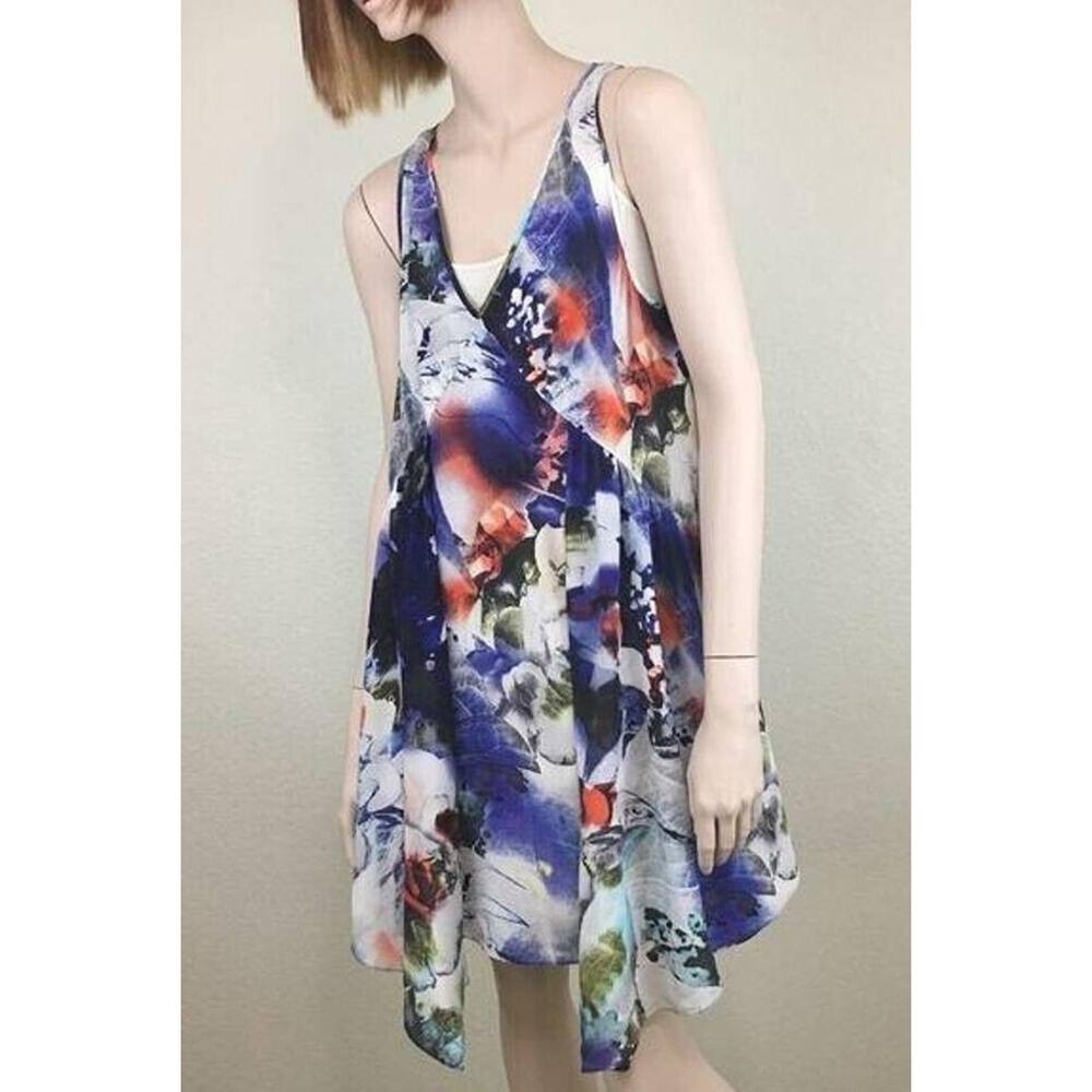 Anthropologie Blue and Red Floral Mini Dress